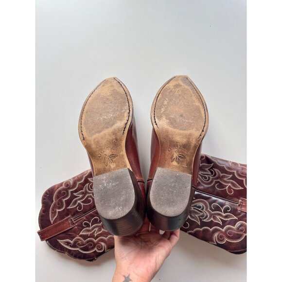 OAK TREE FARMS Dark Brown Embroidered Leather Cowboy Boots, Size 9.5 - Picture 13 of 16